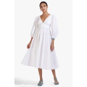 STAUD White Midi Dress with Blue Accents
